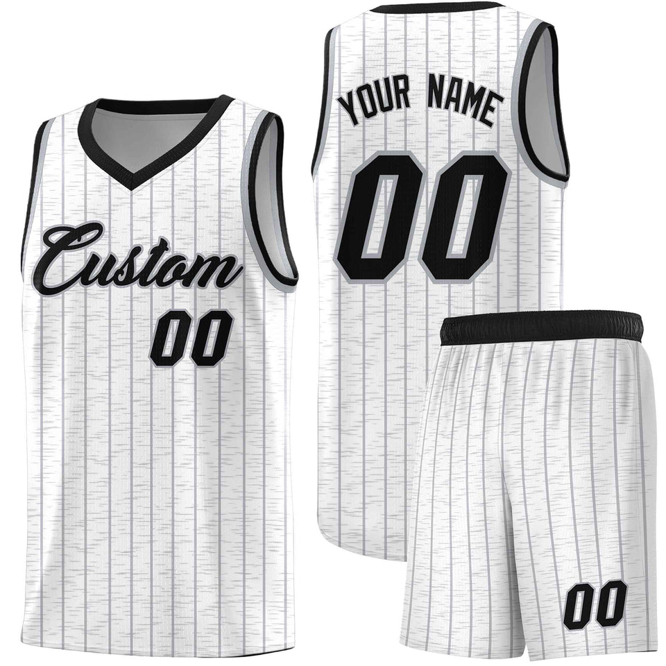 Custom White Custom Gray Pinstripe Retro Sets Uniform Basketball Jersey
