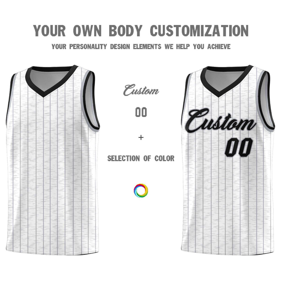 Custom White Custom Gray Pinstripe Retro Sets Uniform Basketball Jersey