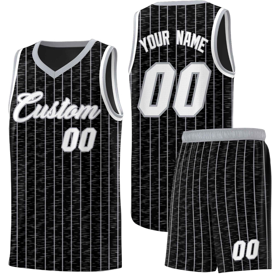 Custom Black Custom Gray Pinstripe Retro Sets Uniform Basketball Jersey