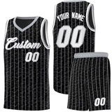 Custom Black Custom Gray Pinstripe Retro Sets Uniform Basketball Jersey