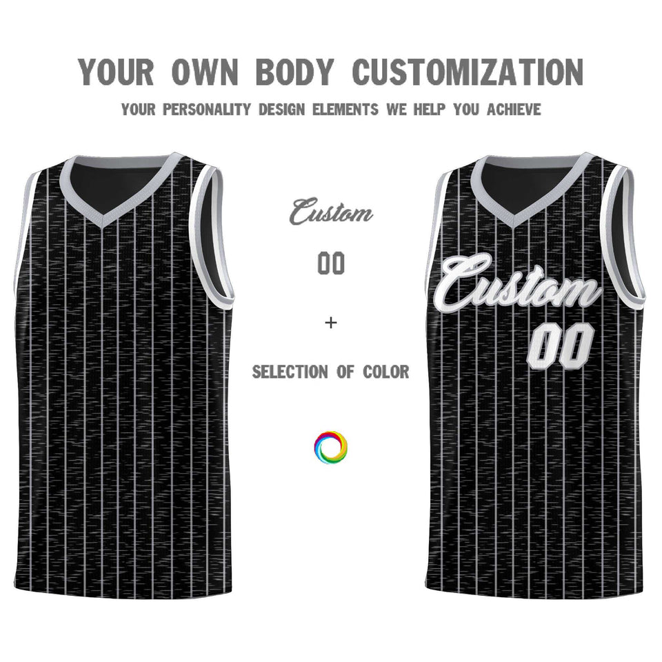 Custom Black Custom Gray Pinstripe Retro Sets Uniform Basketball Jersey
