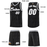 Custom Black Custom Gray Pinstripe Retro Sets Uniform Basketball Jersey