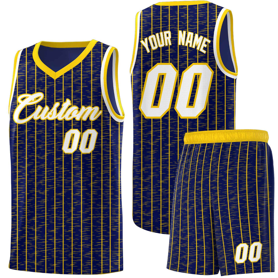 Custom Navy Custom Gray Pinstripe Retro Sets Uniform Basketball Jersey