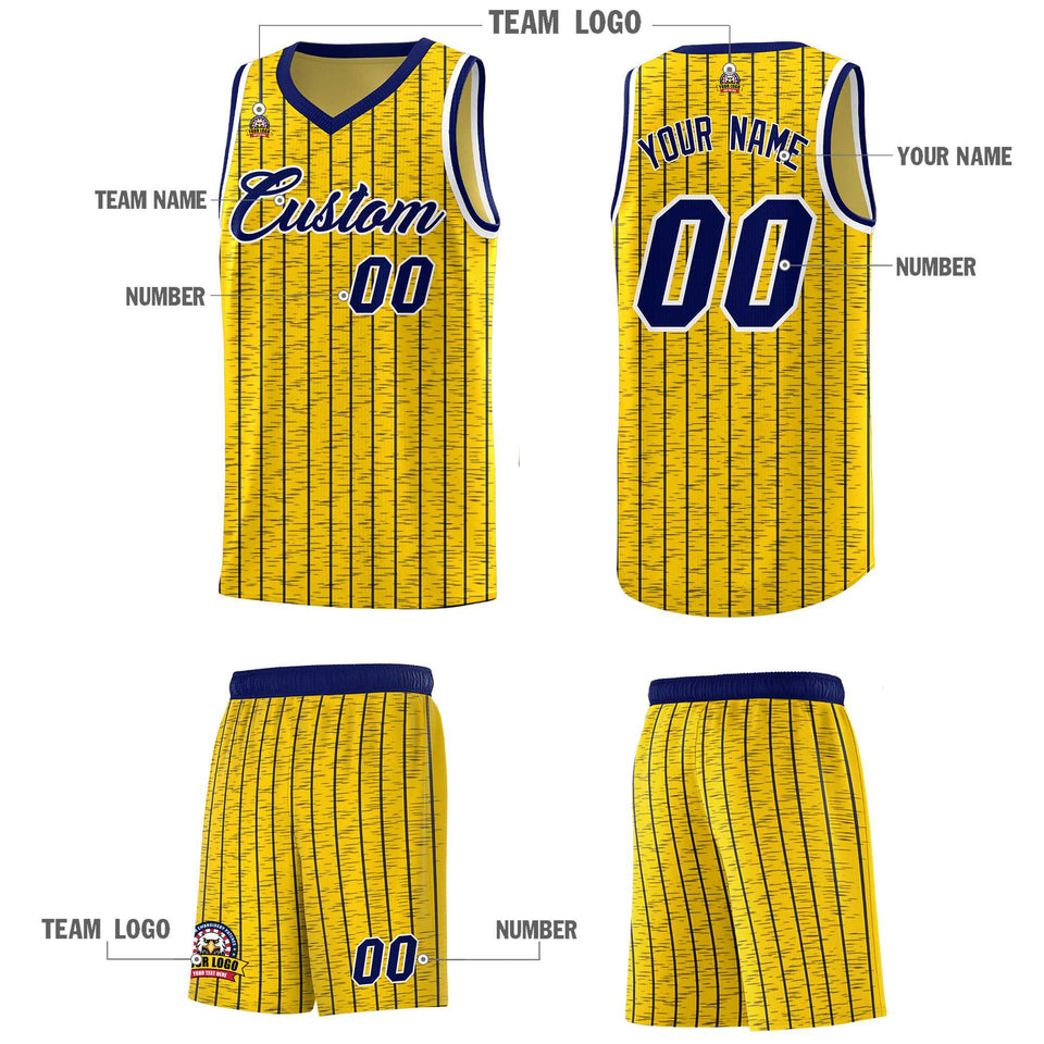 Custom Gold Custom Gray Pinstripe Retro Sets Uniform Basketball Jersey