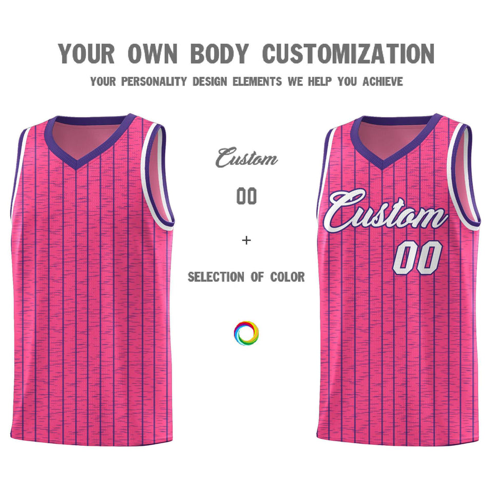 Custom Pink Custom Gray Pinstripe Retro Sets Uniform Basketball Jersey