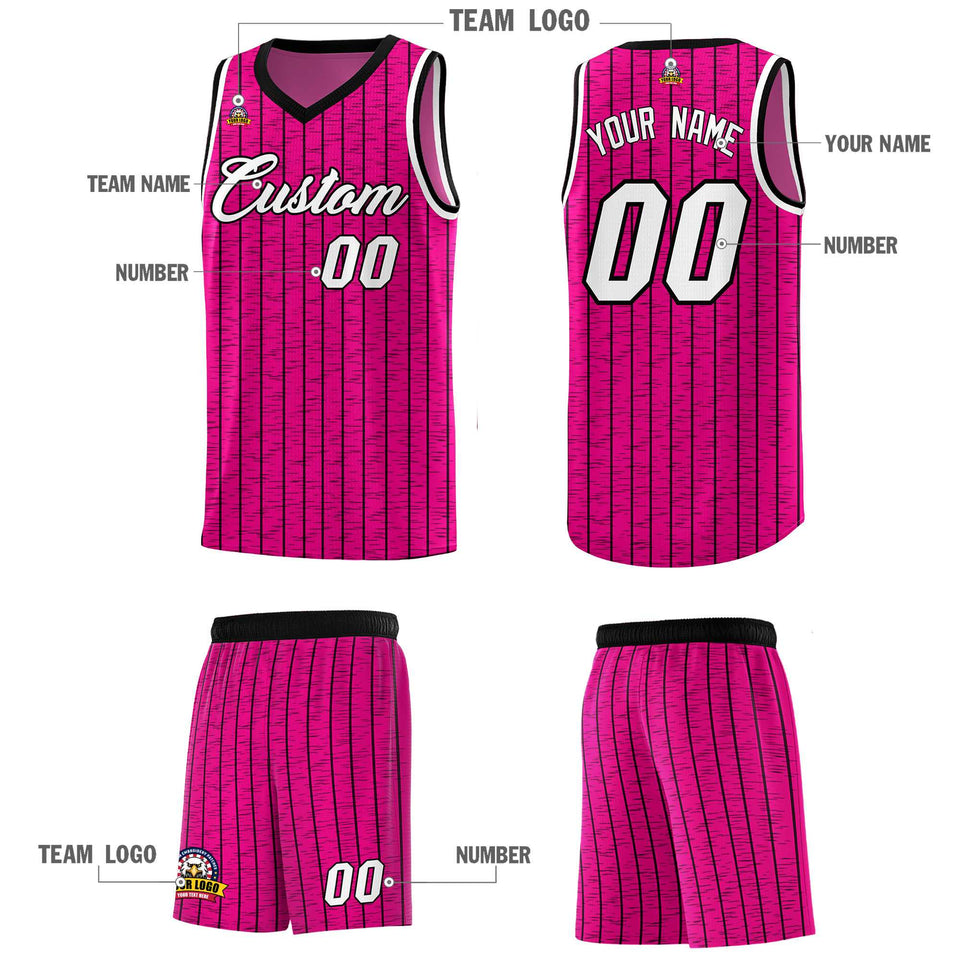 Custom Pink Custom Gray Pinstripe Retro Sets Uniform Basketball Jersey