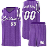 Custom Light Purple Custom Gray Pinstripe Retro Sets Uniform Basketball Jersey