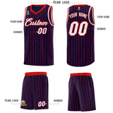 Custom Navy Custom Gray Pinstripe Retro Sets Uniform Basketball Jersey
