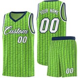 Custom Fluorescent Green Custom Gray Pinstripe Retro Sets Uniform Basketball Jersey
