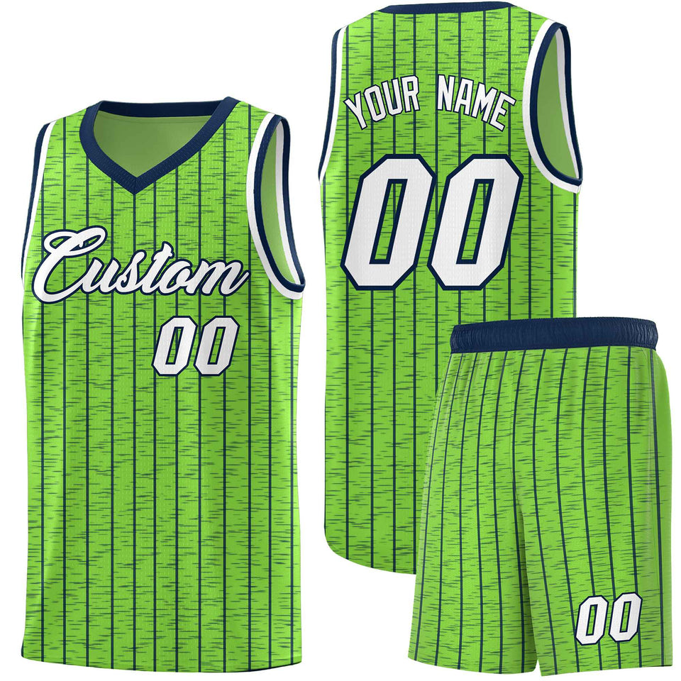 Custom Fluorescent Green Custom Gray Pinstripe Retro Sets Uniform Basketball Jersey