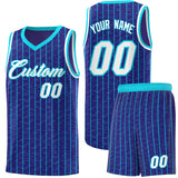Custom Royal Custom Gray Pinstripe Retro Sets Uniform Basketball Jersey