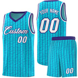 Custom Sky Blue Custom Gray Pinstripe Retro Sets Uniform Basketball Jersey