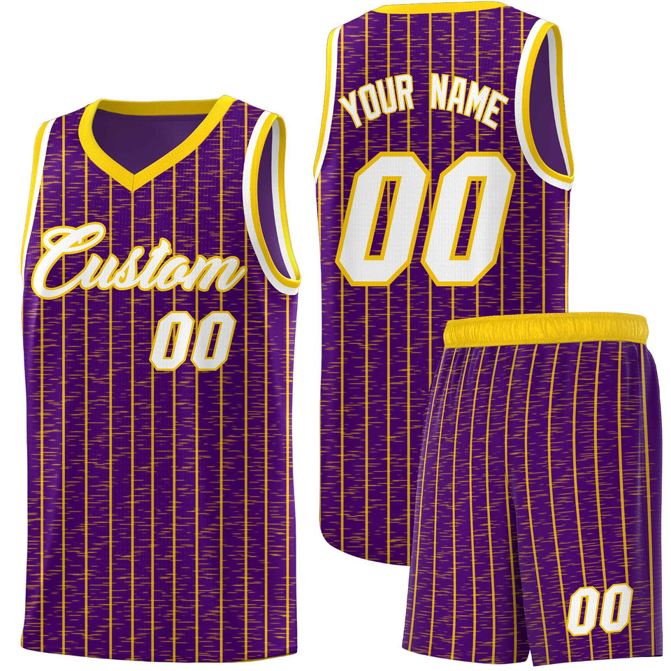Custom Purple Custom Gray Pinstripe Retro Sets Uniform Basketball Jersey
