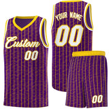 Custom Purple Custom Gray Pinstripe Retro Sets Uniform Basketball Jersey