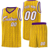 Custom Gold Custom Gray Pinstripe Retro Sets Uniform Basketball Jersey