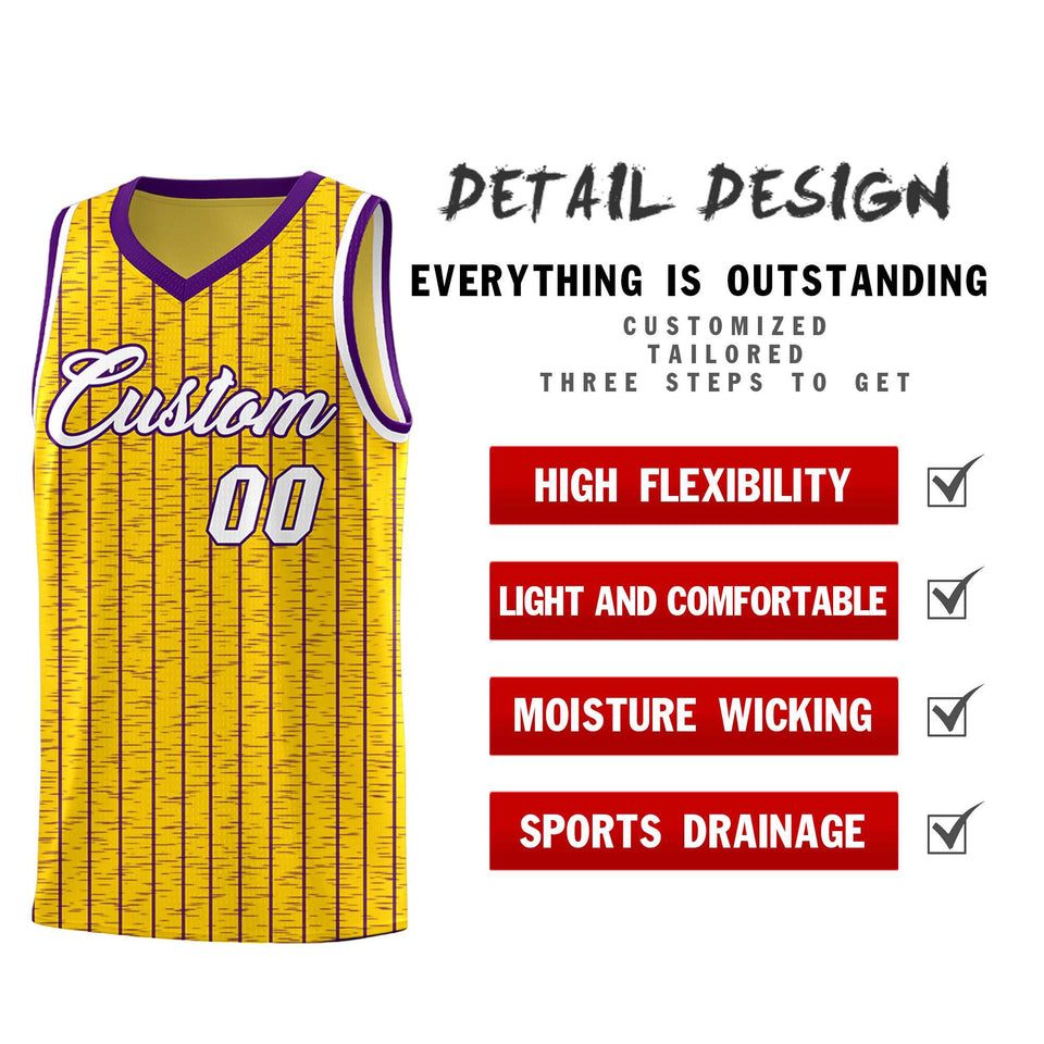 Custom Gold Custom Gray Pinstripe Retro Sets Uniform Basketball Jersey