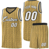 Custom Old Gold Custom Gray Pinstripe Retro Sets Uniform Basketball Jersey