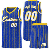 Custom Royal Blue Custom Gray Pinstripe Retro Sets Uniform Basketball Jersey
