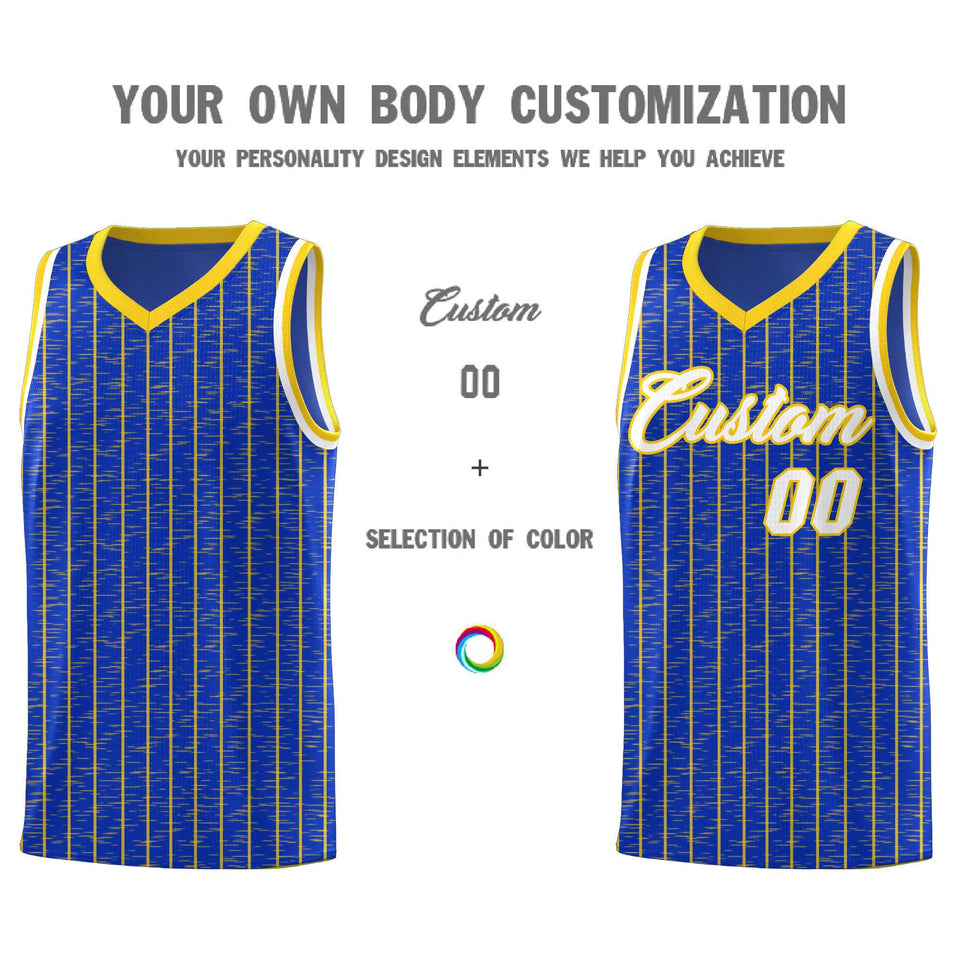 Custom Royal Blue Custom Gray Pinstripe Retro Sets Uniform Basketball Jersey
