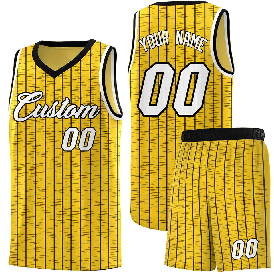 Custom Gold Custom Gray Pinstripe Retro Sets Uniform Basketball Jersey