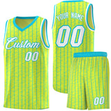 Custom Fluorescent Green Custom Gray Pinstripe Retro Sets Uniform Basketball Jersey