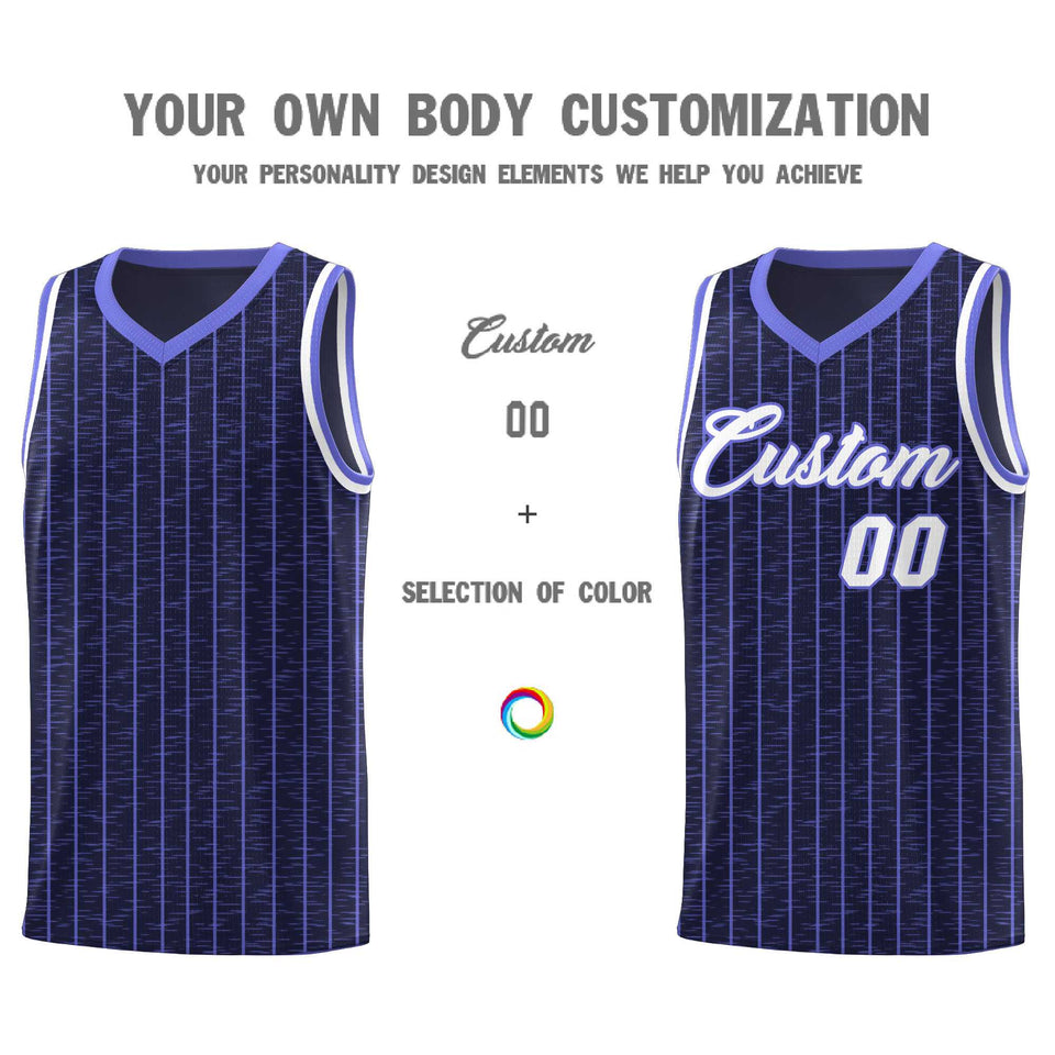 Custom Navy Custom Gray Pinstripe Retro Sets Uniform Basketball Jersey