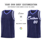 Custom Navy Custom Gray Pinstripe Retro Sets Uniform Basketball Jersey