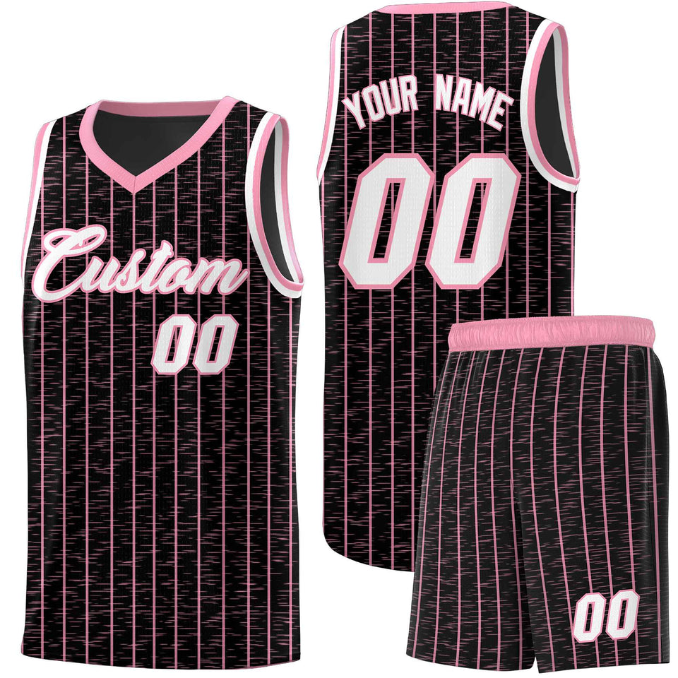 Custom Black Custom Gray Pinstripe Retro Sets Uniform Basketball Jersey