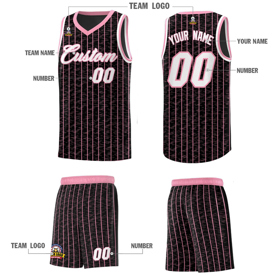 Custom Black Custom Gray Pinstripe Retro Sets Uniform Basketball Jersey