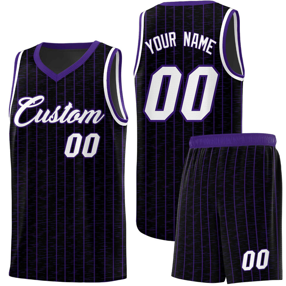 Custom Black Custom Gray Pinstripe Retro Sets Uniform Basketball Jersey
