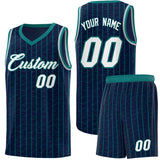 Custom Navy Custom Gray Pinstripe Retro Sets Uniform Basketball Jersey