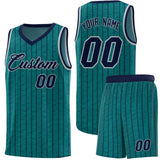 Custom Teal Custom Gray Pinstripe Retro Sets Uniform Basketball Jersey