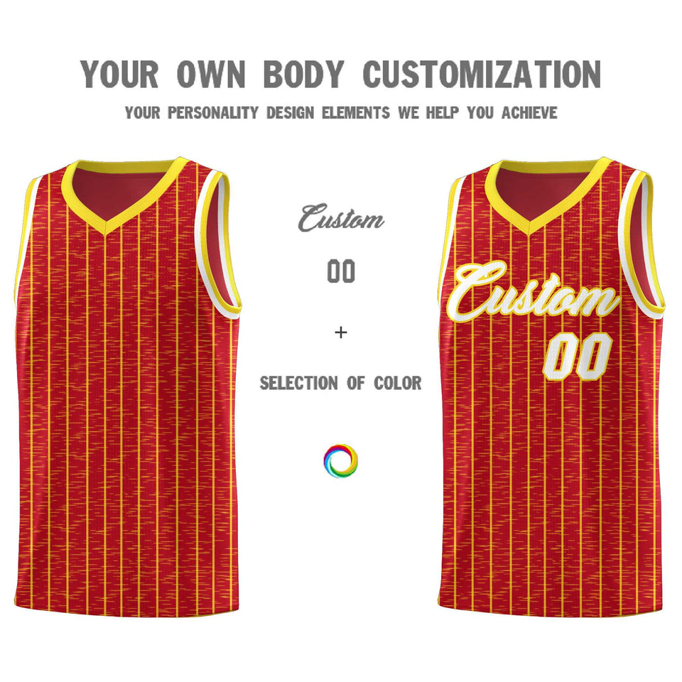 Custom Red Custom Gray Pinstripe Retro Sets Uniform Basketball Jersey