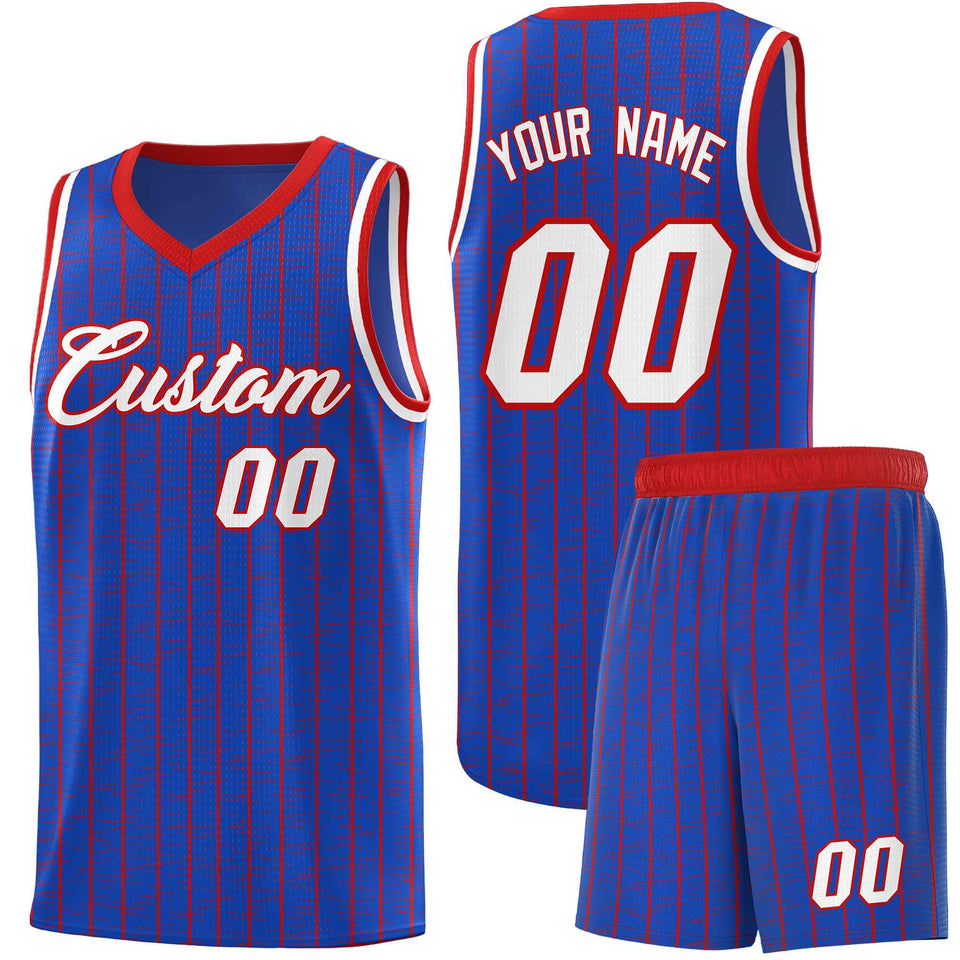 Custom Royal Blue Custom Gray Pinstripe Retro Sets Uniform Basketball Jersey