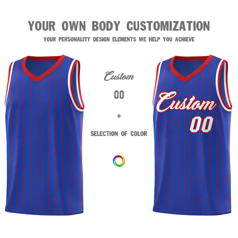 Custom Royal Blue Custom Gray Pinstripe Retro Sets Uniform Basketball Jersey