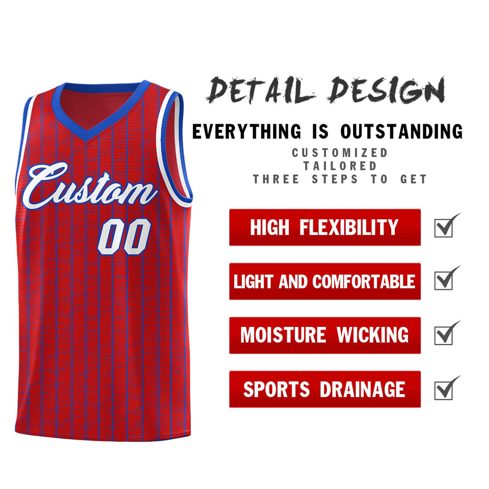 Custom Red Custom Gray Pinstripe Retro Sets Uniform Basketball Jersey
