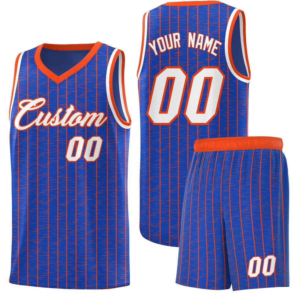 Custom Royal Blue Custom Gray Pinstripe Retro Sets Uniform Basketball Jersey