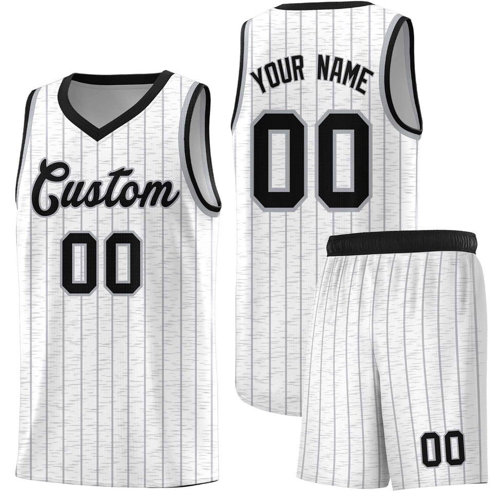 Custom White Custom Gray Pinstripe Retro Sets Uniform Basketball Jersey