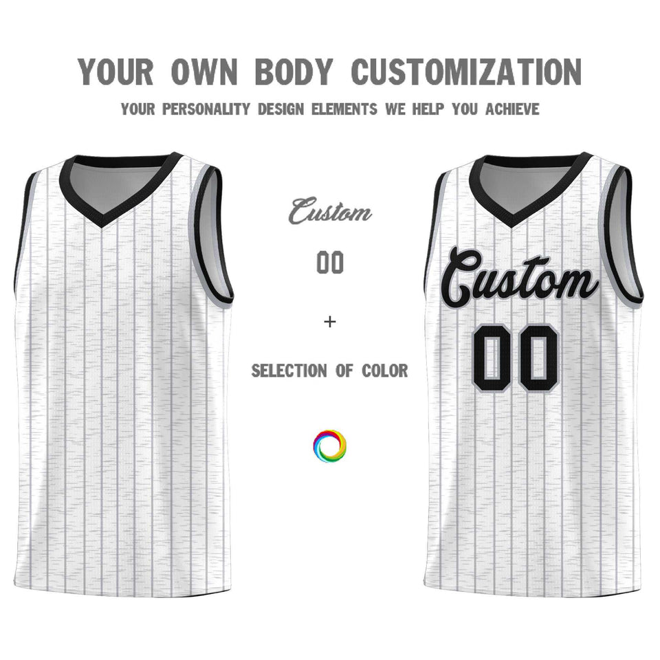 Custom White Custom Gray Pinstripe Retro Sets Uniform Basketball Jersey