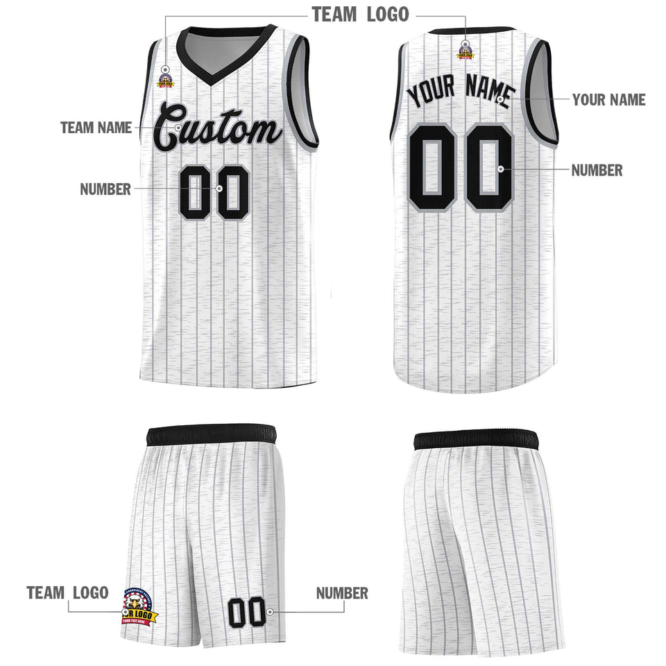 Custom White Custom Gray Pinstripe Retro Sets Uniform Basketball Jersey