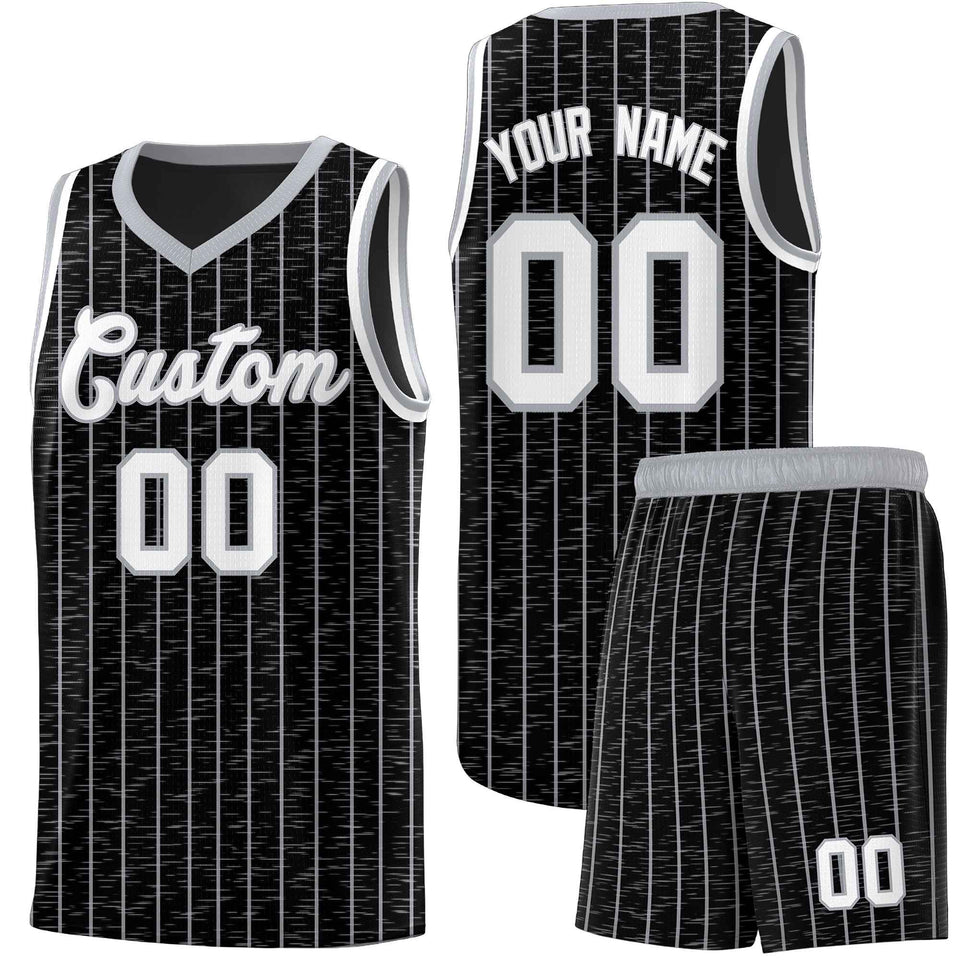Custom Black Custom Gray Pinstripe Retro Sets Uniform Basketball Jersey