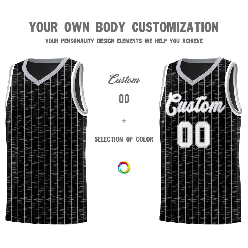 Custom Black Custom Gray Pinstripe Retro Sets Uniform Basketball Jersey