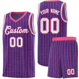 Custom Purple Custom Gray Pinstripe Retro Sets Uniform Basketball Jersey