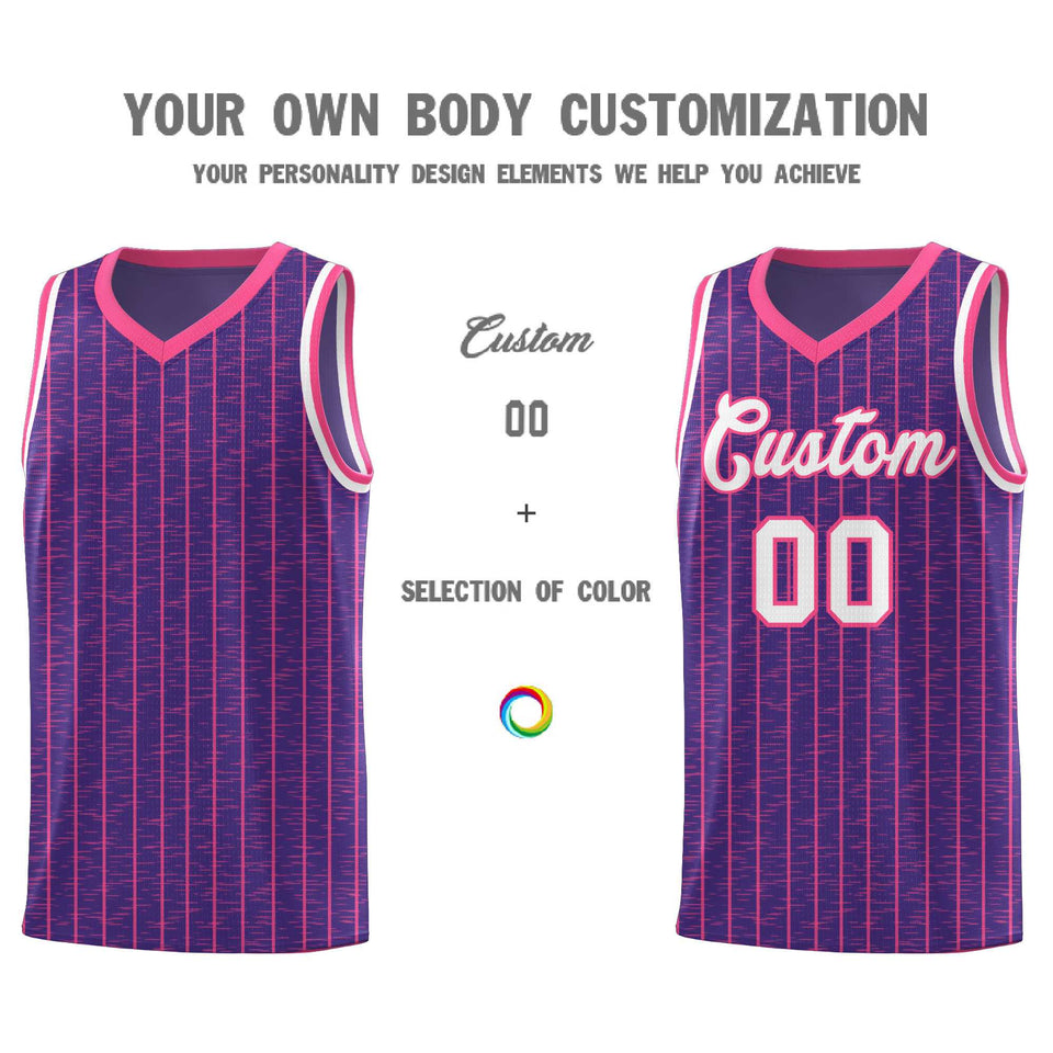 Custom Purple Custom Gray Pinstripe Retro Sets Uniform Basketball Jersey