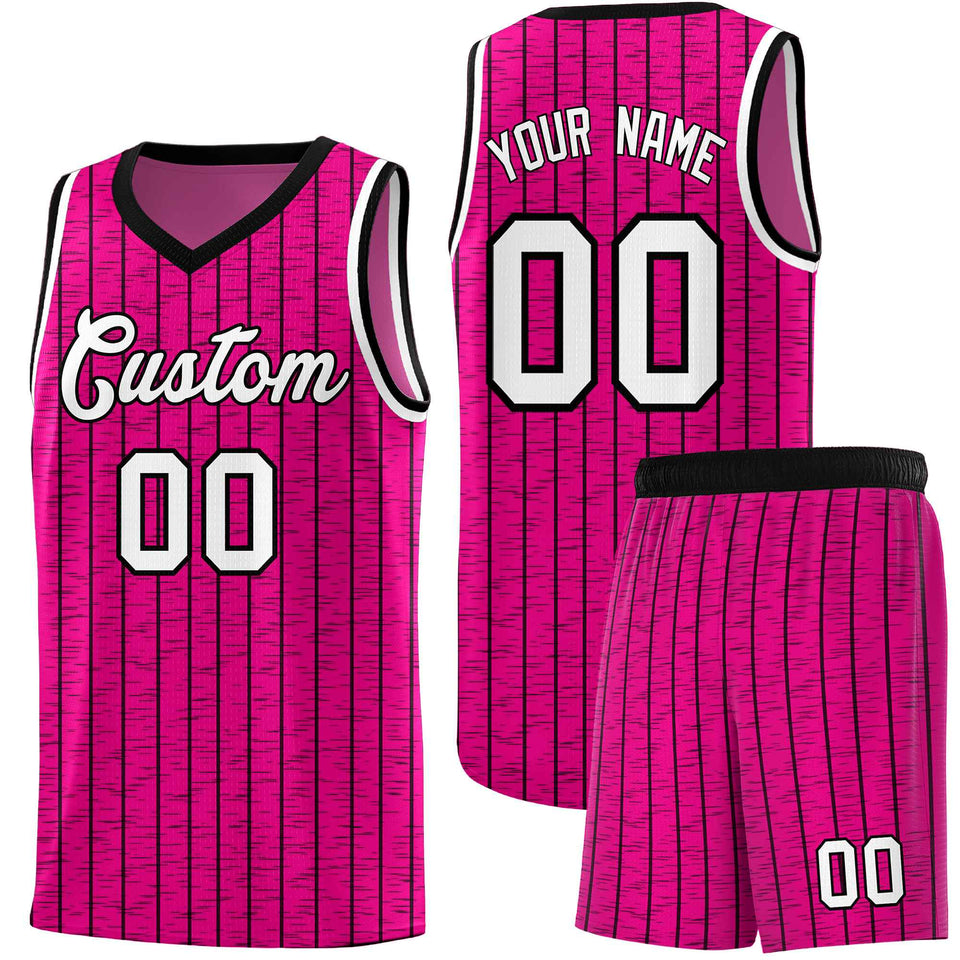 Custom Pink Custom Gray Pinstripe Retro Sets Uniform Basketball Jersey