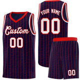 Custom Navy Custom Gray Pinstripe Retro Sets Uniform Basketball Jersey