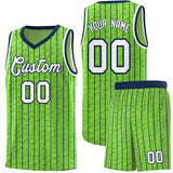 Custom Fluorescent Green Custom Gray Pinstripe Retro Sets Uniform Basketball Jersey