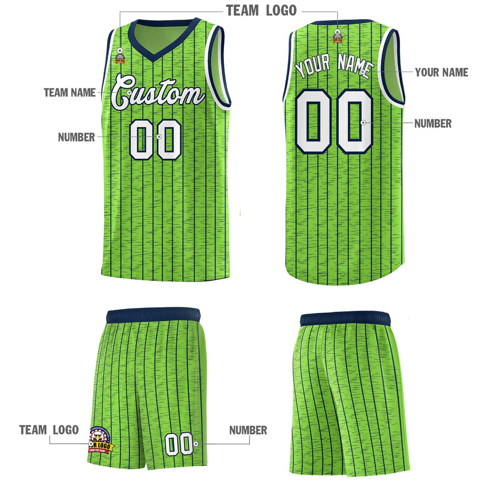 Custom Fluorescent Green Custom Gray Pinstripe Retro Sets Uniform Basketball Jersey