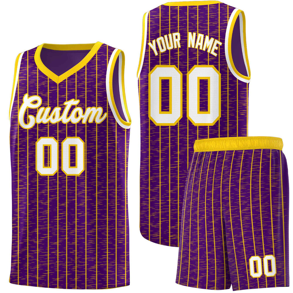 Custom Purple Custom Gray Pinstripe Retro Sets Uniform Basketball Jersey