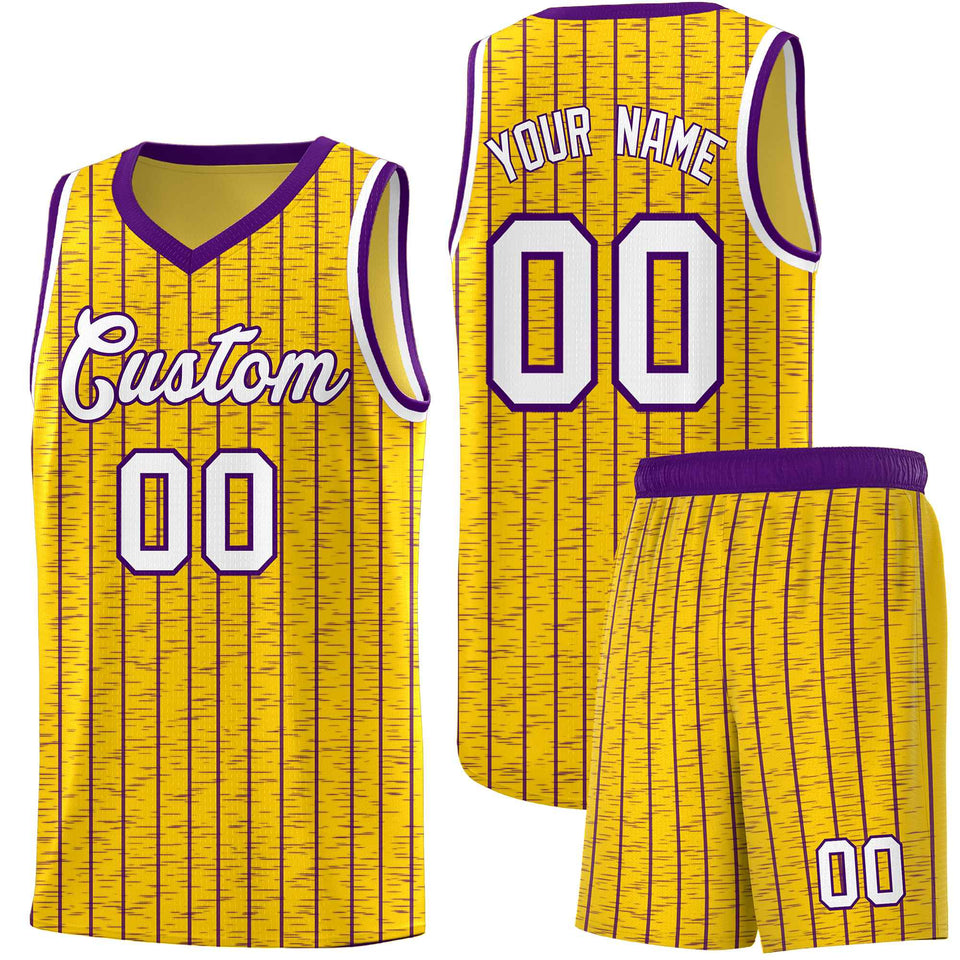 Custom Gold Custom Gray Pinstripe Retro Sets Uniform Basketball Jersey